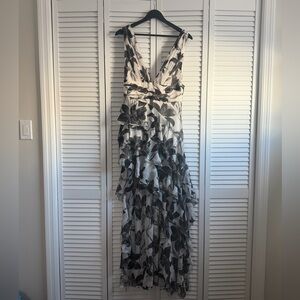 ALICE+OLIVIA Holly Low Neck Asymmetric Ruffled Maxi Dress in Stargazer Off White